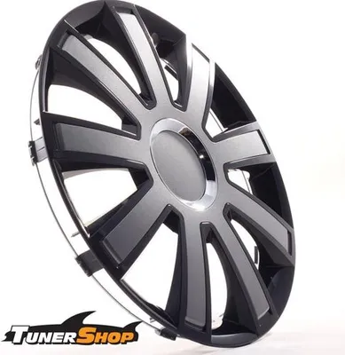 Produktbild von 4 Radkappen Radzierblenden Tunershop 14 Zoll Flash VIII schwarz / grau kompatibel mit Alfa Dacia Honda Land Rover Mitsubishi Saab Suzuki