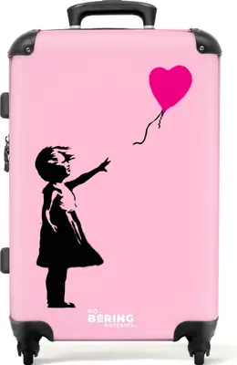 Produktbild von NoBoringSuitcases.com Hartschalen Koffer Mittelgroß 67x43x25 cm, 72L, Bunte Graffiti-Drucke: Rosa - Banksy-Stil, Reisekoffer mit 4 Rollen