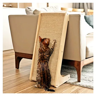 Produktbild von Kratzbrett für Katzen, 68 cm hohe L-förmige Sisal Kratzsäule, Kratzpads für Wand und Ecke (inklusive Katzenminze, Mausspielzeug)
