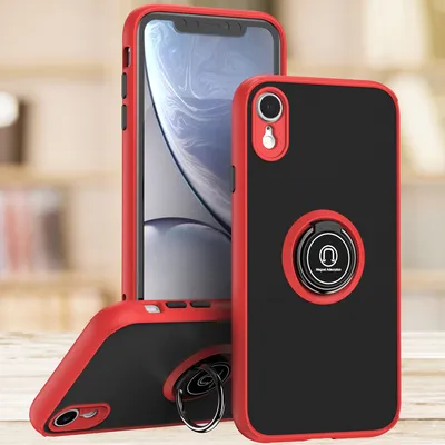 Produktbild von iPhone XR Hülle, Ring Halter Ständer Matte Transluzent TPU Rahmen Stoßfest Schutzhülle für iPhone XR Rot