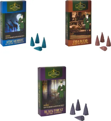 Produktbild von Crottendorfer Räucherkerzen 3er Set - African Night / Black Forest / Cuba Blend - jeweils 24 Stück der Größe M