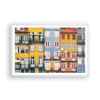 Produktbild von Gerahmtes Poster - Weißer Rahmen - Casas Ribeira Porto - 91,5x61 cm - Wand Bild - Wanddeko - Wandbilder - Kunstposter - Wandposter - Bilderrahmen - Bilder - Kunstdruck - Wandbild - P2WAA91x61-4249