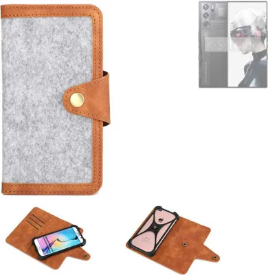 Produktbild von K-S-Trade Handyhülle kompatibel mit Nubia Redmagic 9 Pro Schutzhülle Filz-Hülle Kunst-Leder hellgrau braun (1x)