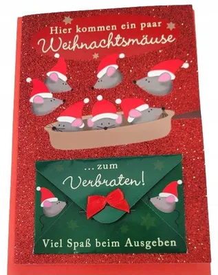 Obrázek produktu pro Vánoční přání s německou třpytivou obálkou 7x11,5 cm červená