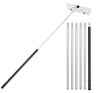 Produktbild von SucceBuy Schnee-Dachrechen mit 66 cm Aluminiumklinge, 142–606 cm verstellbarer Schneeschieber mit Rädern, Schneeräumwerkzeug mit rutschfestem Griff, ideal zum Entfernen von Laub und Schnee auf Hausdächern