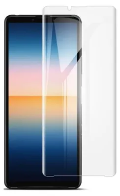 A screen protector is shown placed over a smartphone screen.