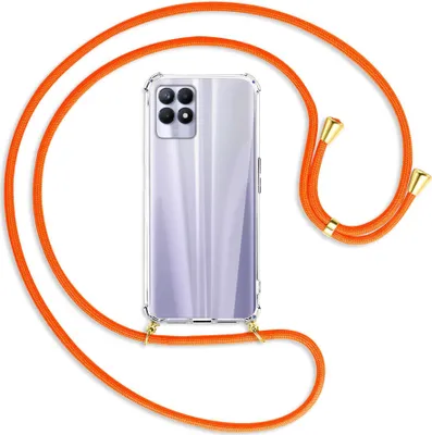 Produktbild von Handykette Backcover-Schutzhülle mit Band (Metall goldfarben) für Realme 8i - neonorange