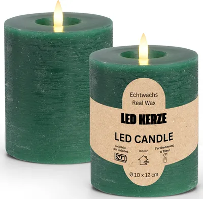 Produktbild von LED Stumpenkerzen Set Wachs, Flackernde Flamme, Ø 10x12 cm, Grün