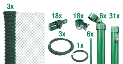Produktbild von Alberts Maschendrahtzaun, Höhe 200 cm, Länge 75 m, Zaun-Komplettset zum Einbetonieren, grün,  Maschenweite 60 x 60 mm