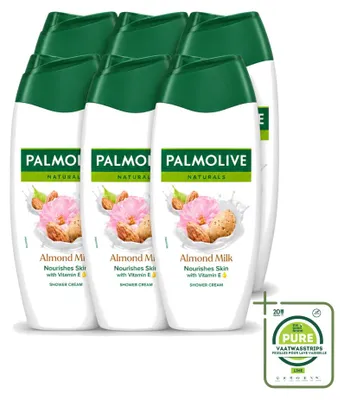 Immagine prodotto di 6 flaconi di bagnoschiuma Palmolive al latte di mandorla - 250 ml - confezione grande - 6 pezzi