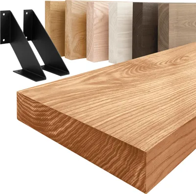Produktbild von LAMO Manufaktur Wandregal Holz Gerade  |  Regal Farbe: Dunkel | mit schwarzem Vintage Regalträger | 90 cm