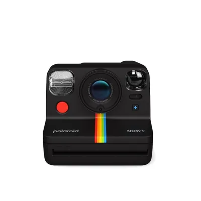 A black Polaroid Now+ Gen. 2 camera is shown against a white background.