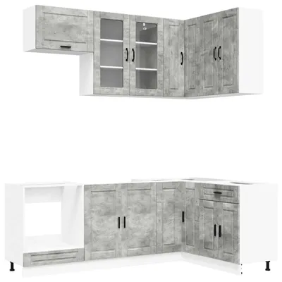 Image de vidaXL Ensemble de cuisine PORTO, 8 pièces, gris béton, matériau de bois