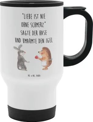 Produktbild von Mr. & Mrs. Panda thermosbecher Hase Igel - Weiß - Geschenk, Liebe Spruch, Mehrwegbecher, Kaffee-Thermobecher, Kaffeebecher To Go, Thermobecher, Tiere, Teebecher, und