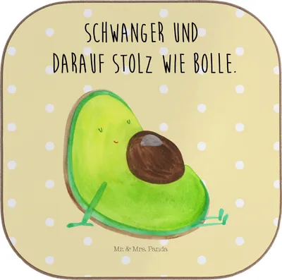 Produktbild von Mr. & Mrs. Panda Untersetzer Glas Avocado Schwangerschaft - Gelb Pastell - Geschenk, Baby, Liebe, Coaster, Schwanger, gläseruntersetzer, Tassenuntersetzer, für Gläser