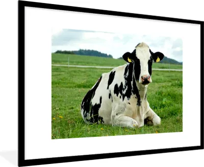 Produktbild von MuchoWow® Gerahmtes Poster Kuh - Gras - Tiere - Berg 90x60 cm - Poster mit Schwarzem Bilderrahmen Wandposter Rahmen Foto Bilder - Wanddekoration - Fotos