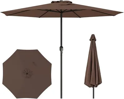 Productafbeelding van Parasol, 350 cm, grote tuinkap met handkurbel, terrasparasol met 8 baleinen, balkonparasol, marktkap voor tuin, balkon en terras (bruin)