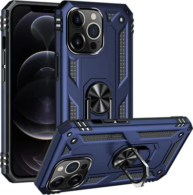 Produktbild von Conie Outdoor Schutzhülle für iPhone 12 Pro Max Tasche Silikon Hard Case Cover Hülle mit Halter Ständer in Blau