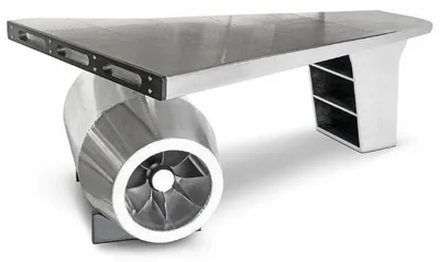 Produktbild von Casa Padrino Vintage Flieger Schreibtisch Silber 230 x 120 x H. 80 cm - Aluminium Flugzeug Design Bürotisch - Aluminium Flugzeug Büro Möbel