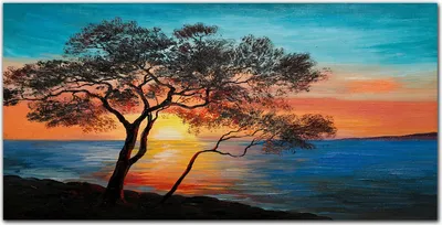 Produktbild von Coloray Bild aus Leinwand 100x50 Leinwand Dekoration - Baum Sonnenuntergang Meer