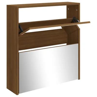 Produktbild von Schuhschrank mit Spiegel 2 Fächer Braun Eichen-Optik 63x17x67cm