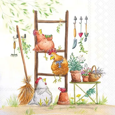 Produktbild von 20 Servietten Break Time - Hühner auf Leiter 33x33cm