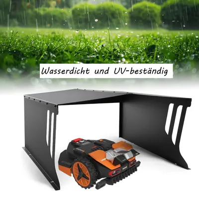 Produktbild von Universal Mähroboter Garage Metall, 78 x 61 x 31 cm, Wetter- & UV-beständig, Garten Dach Carport Rasenroboter Überdachung für Rasenmäher, Schwarz