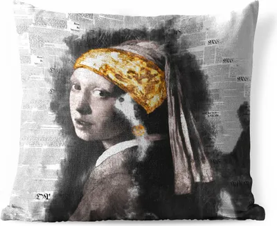 Produktbild von MuchoWow® Outdoor Kissen - Das Mädchen mit dem Perlenohrring - Vermeer - Gold - 40x40 cm - Wetterfest - Lounge Kissen - Kopfkissen - Interieur - Polster mit Bild