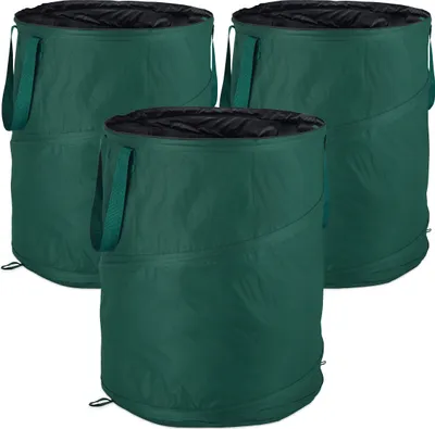 Produktbild von Relaxdays Laubsack selbstaufstellend, 3er-Set, Gartenabfallsack Pop-Up, 160 L, Gartensack selbststehend, ∅: 55 cm, grün