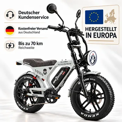 Produktbild von APE RYDER Mandrill 20 Zoll Fatbike E-Bike, 48V 15Ah Akku, 250W, 25 km/h, Shimano 7-Gang, hydraulische Scheibenbremsen, NFC-Display
