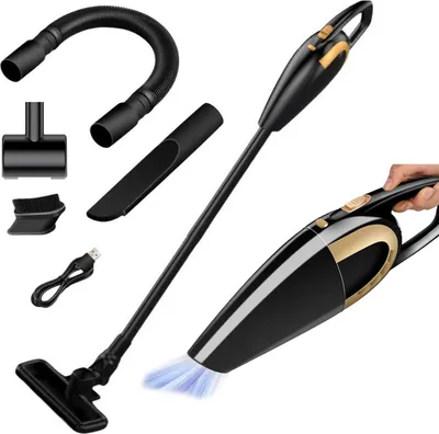 A collection of vacuum cleaner parts and accessories arranged on a white background.