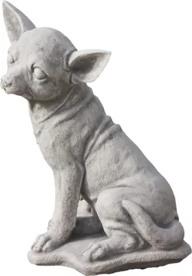 Produktbild von Chihuahua Chiwawa aus Steinguss für den Garten, Frostfest Witterungsbeständig und Neu, 31cm Höhe, 26cm Breite, 21cm Tiefe, ca 6kg, PO-1757