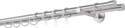 Produktbild von Gardinenstange auf Maß 20mm Cap 2-lauf Wandträger 12cm Farbe: Edelstahl-Optik, Größe: 180cm