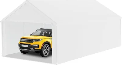 Produktbild von Carport Zeltgarage 4x8 m Große Garagenzelt Lagerzelt mit Abnehmbar Seitenwände Winterfest Mobile Garage Unterstand Weidezelt für Auto SUV LKW, Weiß