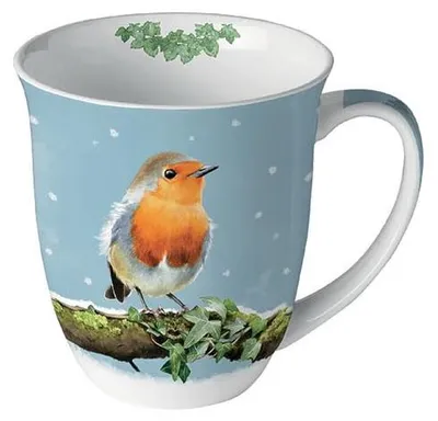 Porzellanbecher 400 ml Fine Bone China Tasse Robin on Branch