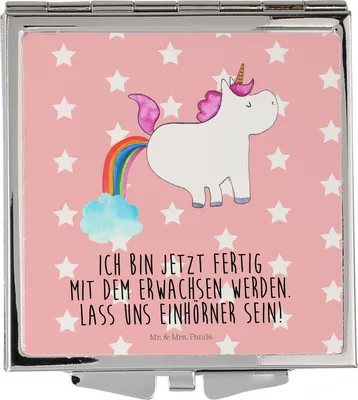 Produktbild von Mr. & Mrs. Panda Mini Spiegel Einhorn Pupsen - Rot Pastell - Geschenk, Lustig, Taschenspiegel klappbar, Schminkspiegel, Frauen, Klappspiegel, Unicorn, Kosmetikspiegel