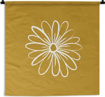 Produktbild von MuchoWow® Wandteppich Wandbehang Blumen - Weiß - Gelb 150x150 cm Tapisserie Dekoration Wandtuch - Wohnaccessoires - Modernes