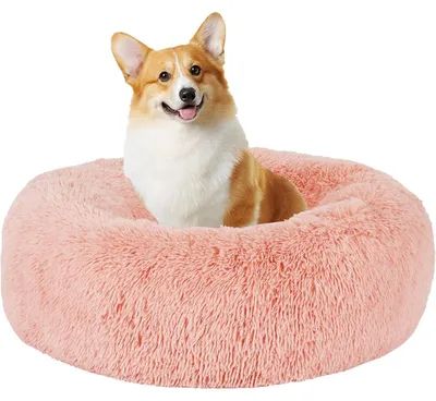 Image de Lit pour chien, forme ronde (donut), confortable, lavable, diamètre 70 cm, couleur rose