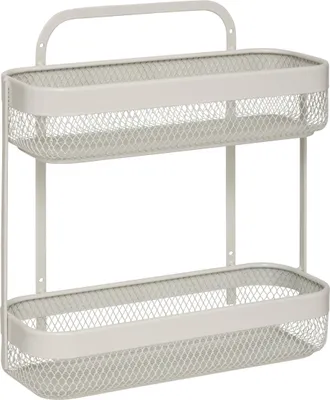 A two-tiered metal shelf unit.