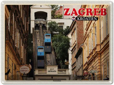 Produktbild von vianmo Blechschild 30x40 cm Zagreb Kroatien Standseilbahn Uspinjaca Bildmotiv Reisemotiv Abenteuer Reisen