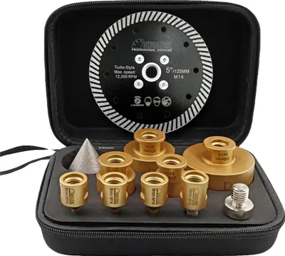 Image de Jeu de forets carottés, diamantés, avec accessoires, 11 pièces, filetage M14