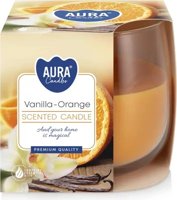 Image de Bougie parfumée Vanille ORANGE dans un coffret cadeau en verre