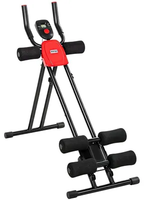 Produktbild von Bauchtrainer, Klappbarer Bauchmuskeltrainer mit LCD-Anzeige, Doppel-Schienen belastbar bis 120 kg, Stahl, Rot