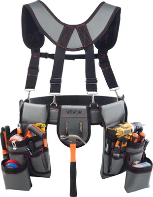 Produktbild von VEVOR Werkzeuggürtel, Handwerkergürtel mit 22 Taschen & Hosenträgernn, Gürteltasche für Elektriker, Schreiner & Bauarbeiter, Schürzenorganizer, Hammerhalter, verstellbar von 810 bis 1730 mm