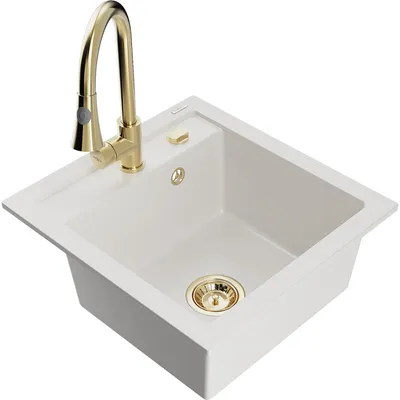 Obrázek produktu pro Mexen Vito 1-miskový granitový dřez s kuchyňskou baterií Elia, Bílá - 6503-20-670101-50