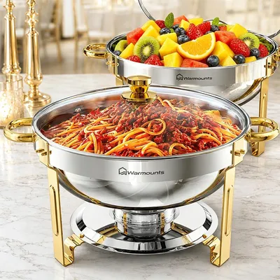 Chafing-Dish gold 5L rund Edelstahl mit Deckel