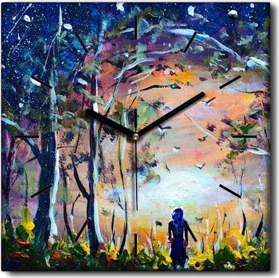 Produktbild von Coloray Uhr auf Leinwand 30x30 cm Wand Uhr Dekoration Wohnzimmer Segeltuch schwarze Hände -Abstraktionsmädchen