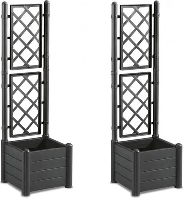 Produktbild von 2 x Spalier, Pflanzkasten Outdoor - wetterfest, UV- & frostbeständig, Kunststoff Holzoptik, 43x43x142 cm, für Garten & Balkon - Schmal, Anthrazit