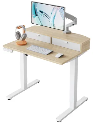 Zdjęcie produktu dla Biurko elektrycznie regulowane z 2 szufladami - 80 x 53 cm - stal - oszczędza miejsce