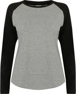 Produktbild von SF Women SK271 | Damen Long Sleeved Baseball T-Shirt - Farbe: Heather Grey/Black - Größe: M